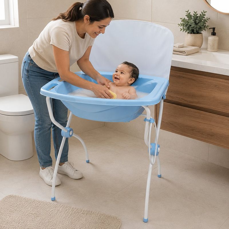 Bañera Infantil Carinho con Soporte Plegable y Cambiador Color Celeste