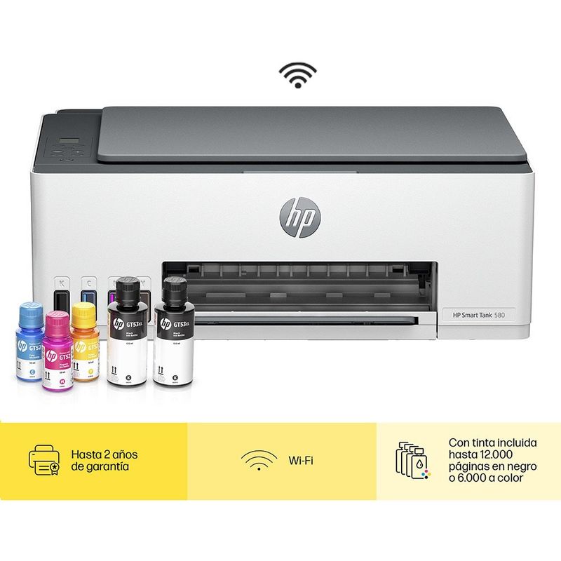Impresora Multifuncional Smart Tank 580 con Wi-Fi y Tinta Incluida