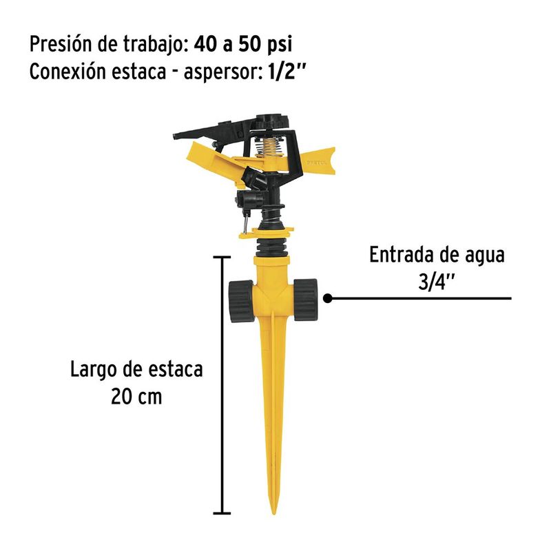 Aspersor Plástico de Impulso 2 Vías con Estaca Alcance de 19.5 Metros