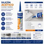 Sellador de Silicón Acético Transparente para Cocina y Baños 280 mL en Cartucho