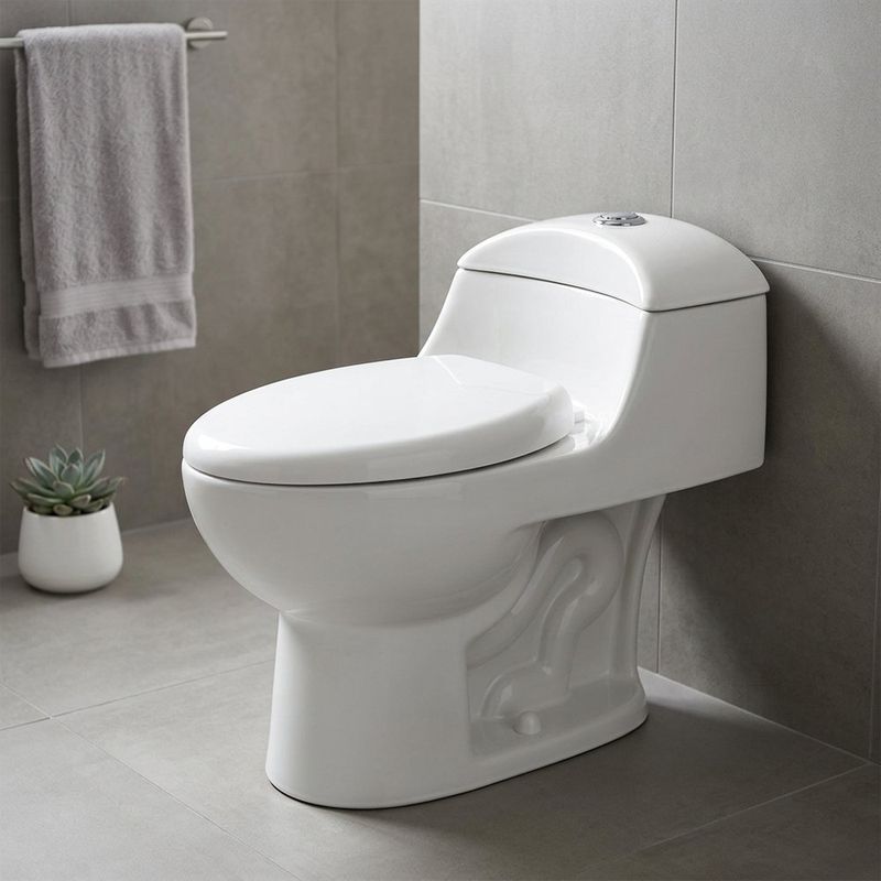 Sanitario de Una Pieza con Doble Descarga y Asiento Elongado Color Blanco