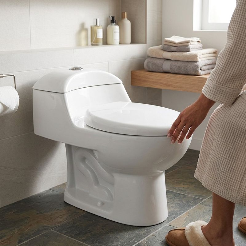 Sanitario de Una Pieza con Doble Descarga y Asiento Elongado Color Blanco
