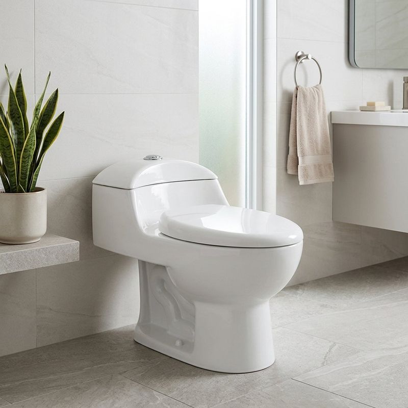 Sanitario de Una Pieza con Doble Descarga y Asiento Elongado Color Blanco