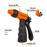Pistola para Manguera Plástica de 2 Riegos con Clip de Flujo Color Negro y Naranja