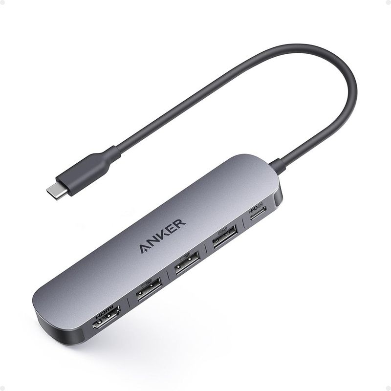 Adaptador Multipuerto Hub USB-C 5 en 1 con Puerto HDMI 4K y Puertos USB 3.0 de Alta Velocidad Color Gris