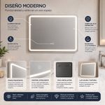Espejo LED Rectangular 80x60 Cm con Botón Táctil y Resistencia a Humedad