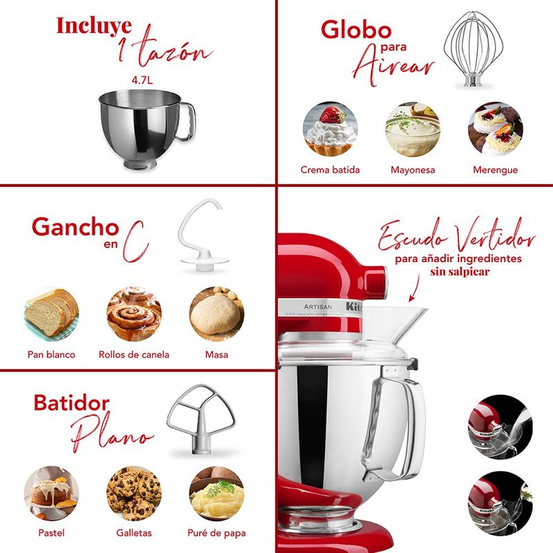Batidora de Pedestal KitchenAid Artisan de 4.7 L 325 W Color Rojo