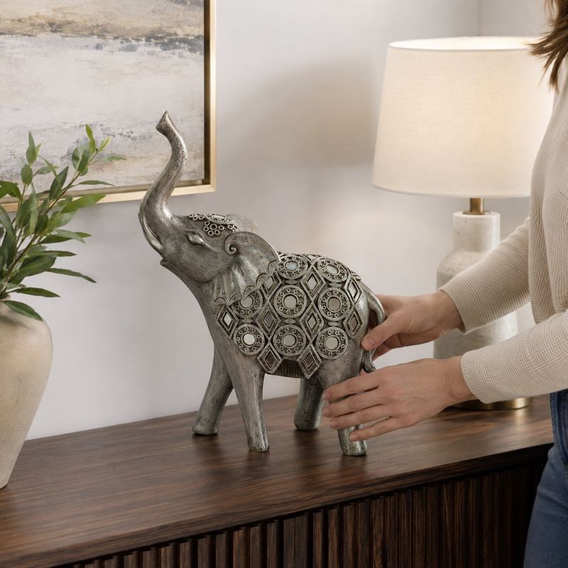 Elefante Decorativo de Resina 23 cm Color Plateado