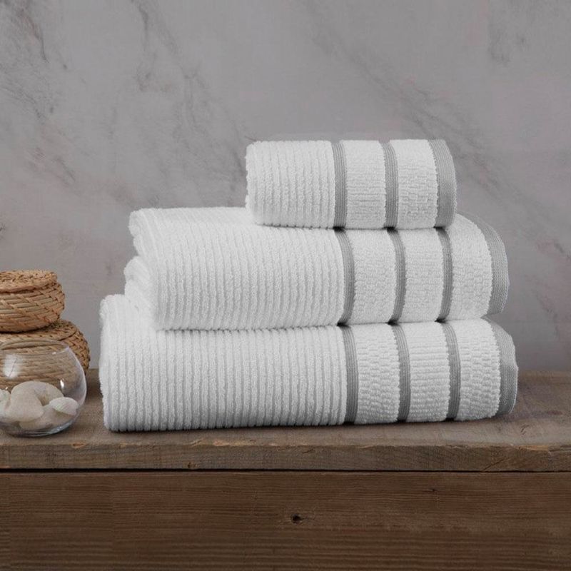 Toalla de Baño de Algodón 76 x 132 Cm Color Blanco y Gris Claro