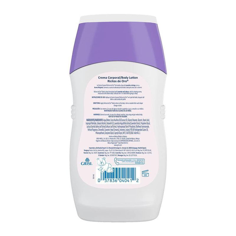 Crema Corporal Ricitos de Oro Hipoalergénica de Lavanda y Lechuga 250 mL