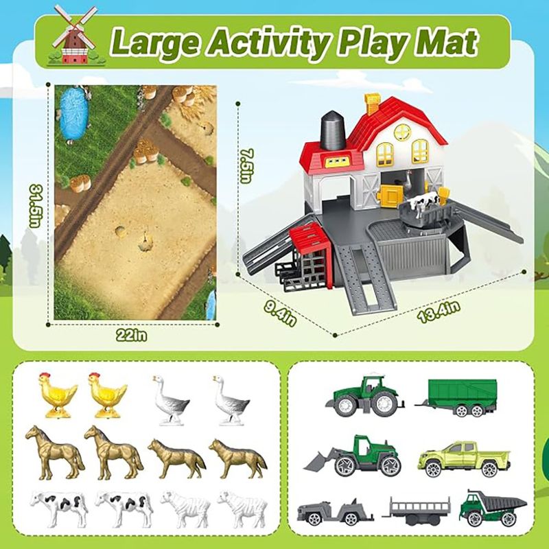 Set de Granja de Juguete con Animales y Vehículos Agrícolas Incluidos
