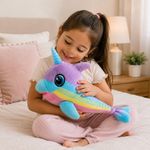 Peluche Interactivo Diseño de Delfín Unicornio con Luz y Sonido Multicolor