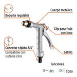 Pistola Metálica para Manguera con Boquilla Regulable y Conector 3/4 Plg