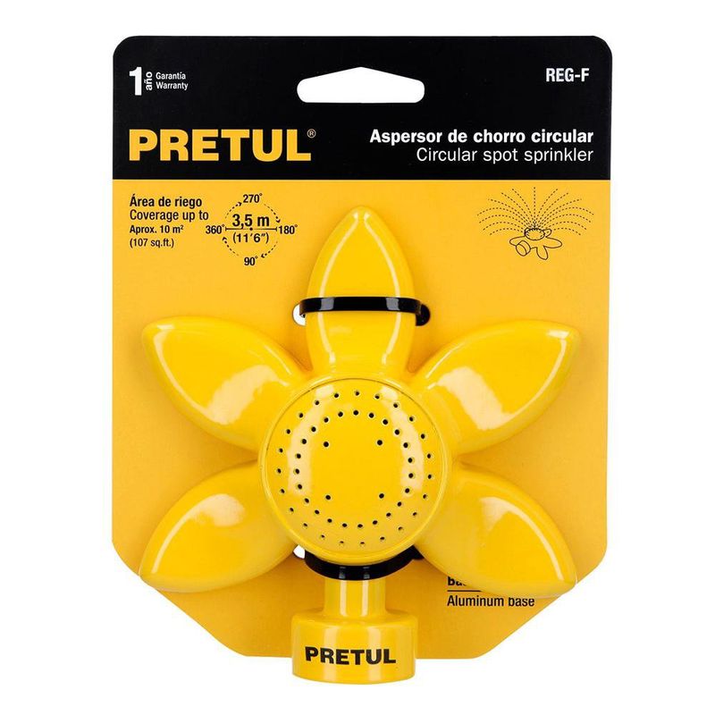 Aspersor Estacionario de Aluminio Forma de Flor con Chorro Circular Amarillo