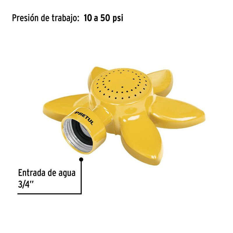 Aspersor Estacionario de Aluminio Forma de Flor con Chorro Circular Amarillo