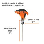 Aspersor Plástico de Pulsaciones con Estaca Metálica y Riego para 17 Metros Naranja