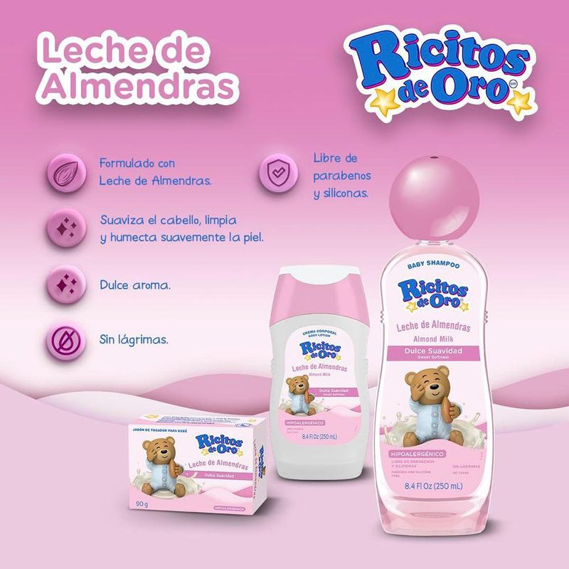 Crema Corporal Ricitos de Oro Hipoalergénica de Leche de Almendras 250 mL