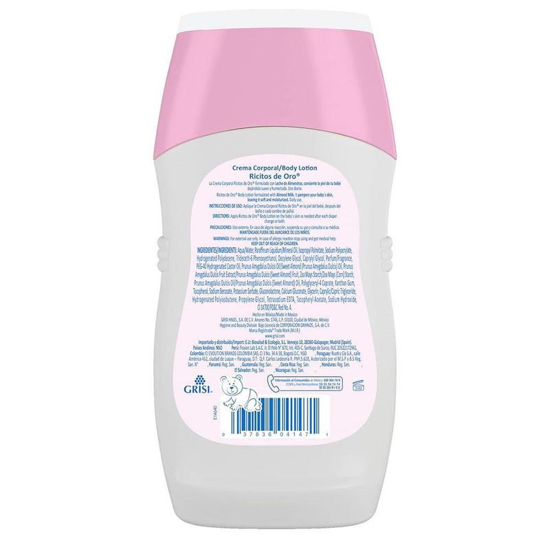 Crema Corporal Ricitos de Oro Hipoalergénica de Leche de Almendras 250 mL