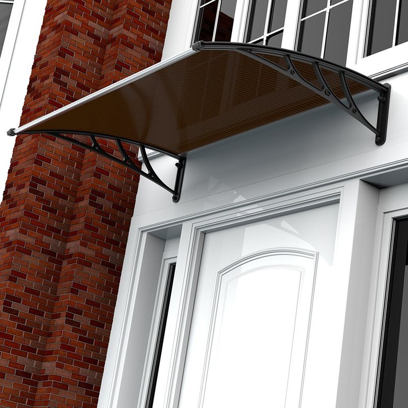 Alero Curvo de Doble Hoja Policarbonato Café para Puerta y Ventana de 150x125 Cm