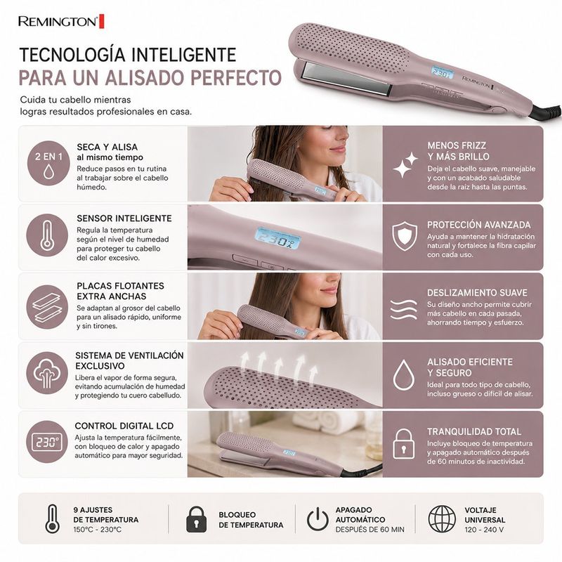 Plancha Alisadora de Cabello Ancha Wet2straight S28A