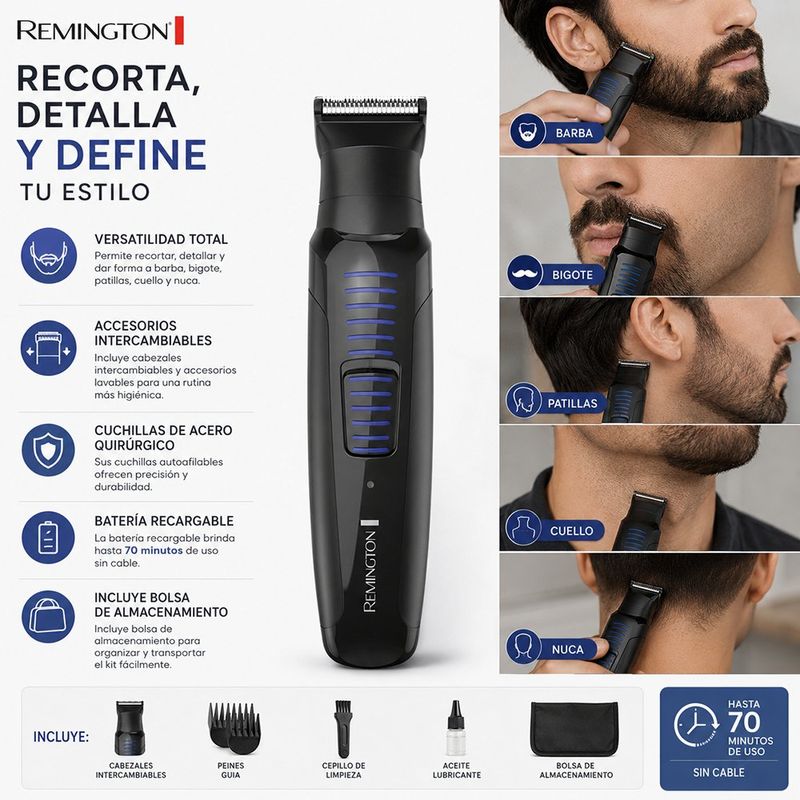 Kit de Corte de Barba con Detallador Todo en Uno 11 Piezas Color Negro