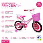 Bicicleta Infantil Princesa Ruedas de 16 Plg con Canasta y Ruedas de Apoyo - Presentación Surtida