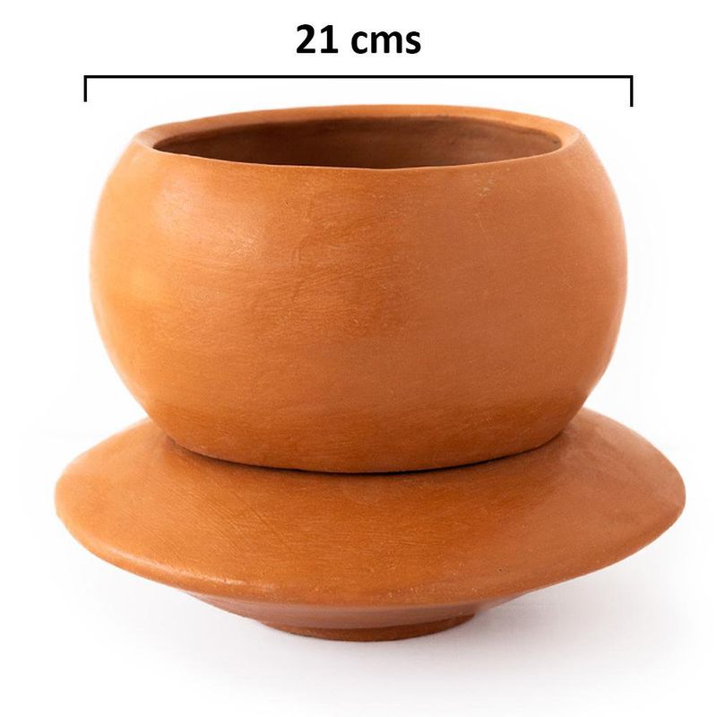 Maceta Redonda de Barro 21x13 Cm Color Terracota Natural con Plato
