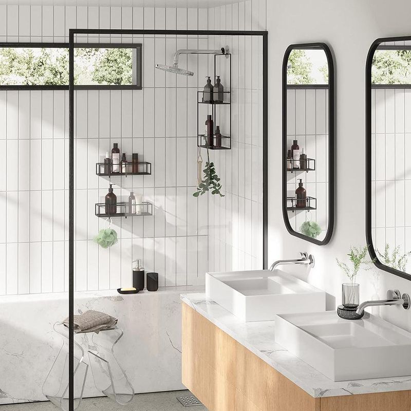 Set Organizador de Ducha Cubiko de Metal Negro Adhesivo, 2 Piezas