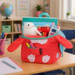 Mochila Infantil Diseño de Conejo con Bolsillo para Botella Roja de 12 Plg