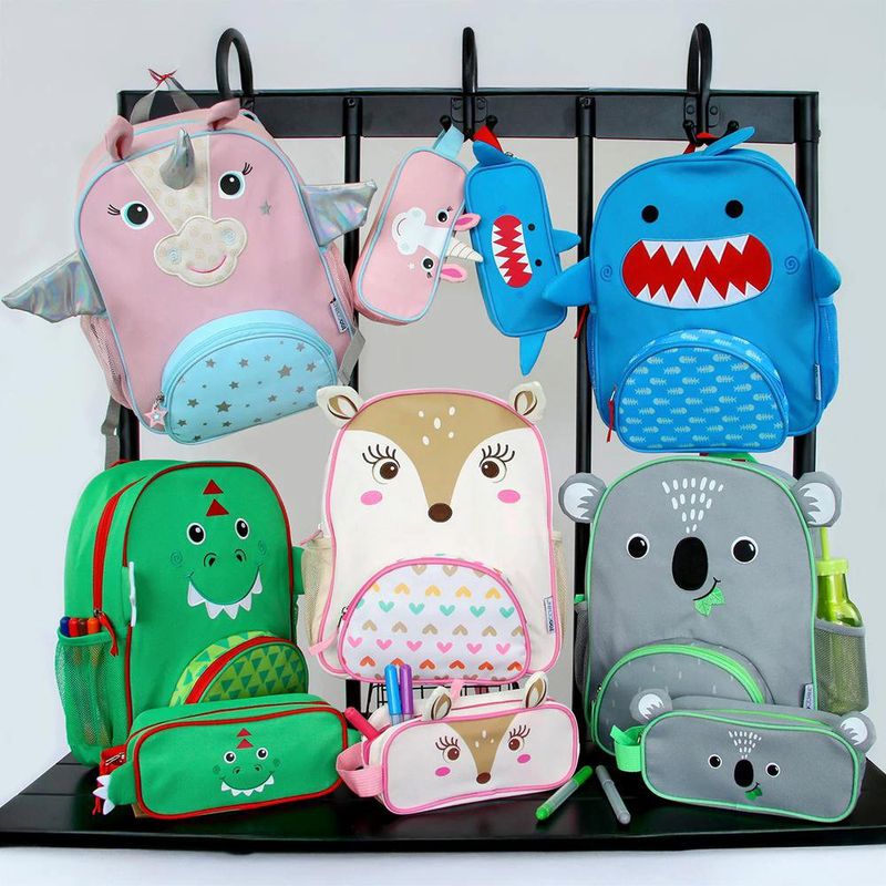 Estuche Escolar Infantil Diseño de Tiburón con Cierre Celeste y Rojo