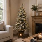 Árbol de Navidad Artificial Nevado de 1.52 Metros con 8 Funciones de Luz LED Cálida y Base