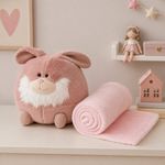Set de Cojín Decorativo y Frazada con Diseño de Conejo Color Rosado