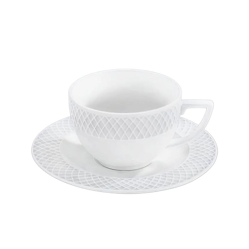Taza de Porcelana de 3 Oz con Plato para Café Espresso Blanco con Diseño Diamante