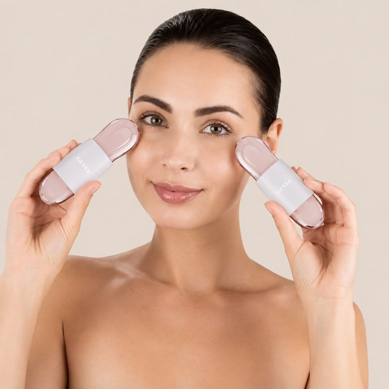 Masajeador de Ojos 7 en 1 con Tecnología Frío y Calor Color Blanco y Oro Rosa, 2 Piezas