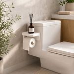 Porta Papel Higiénico Plástico con Repisa Superior y Succión Adhesiva Blanco