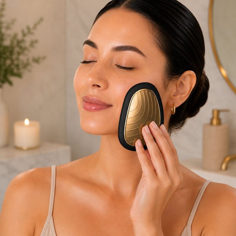 Mascarilla Facial 9 en 1 Sónica con Luz LED y Tecnología Frío y Calor Color Negro y Dorado