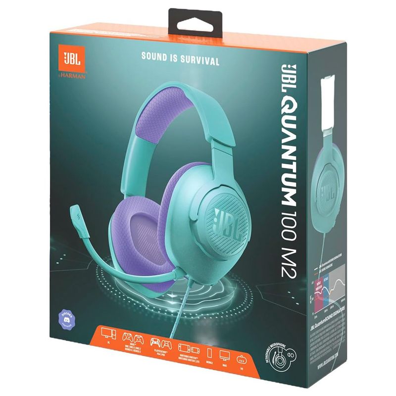 Audífonos JBL Quantum 100M2 Alámbricos Over-Ear para Gaming en Color Cian