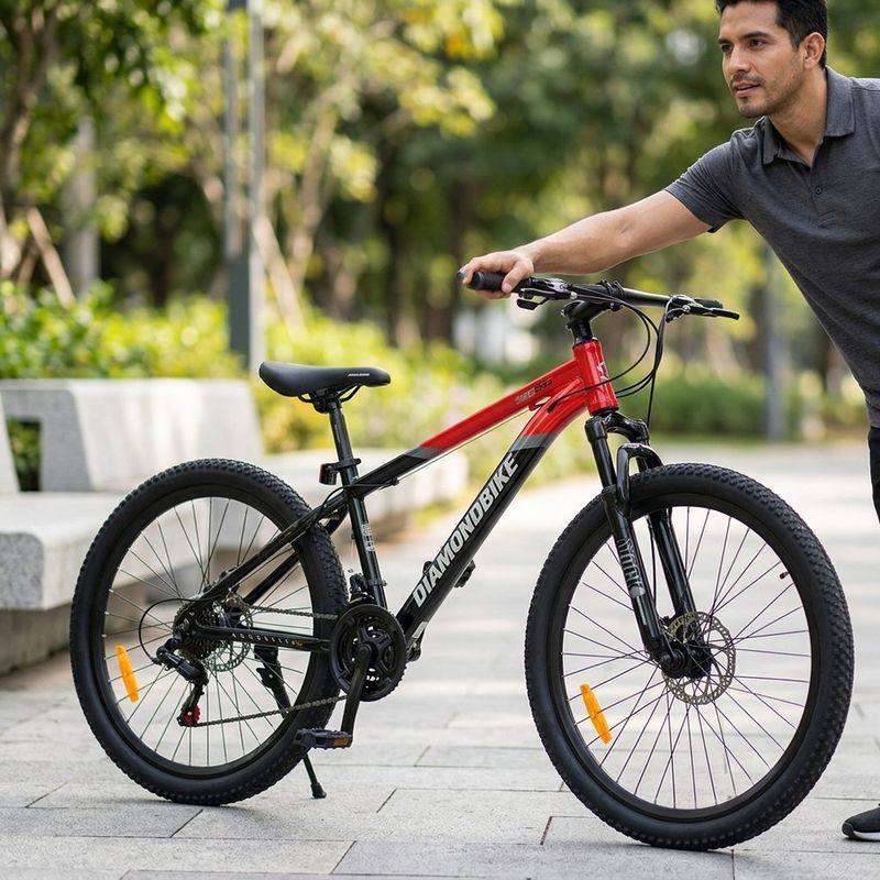 Bicicleta MTB Marco de Aluminio con Freno de Disco Rojo con Negro 24 Plg