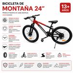 Bicicleta MTB Marco de Aluminio con Freno de Disco Rojo con Negro 24 Plg