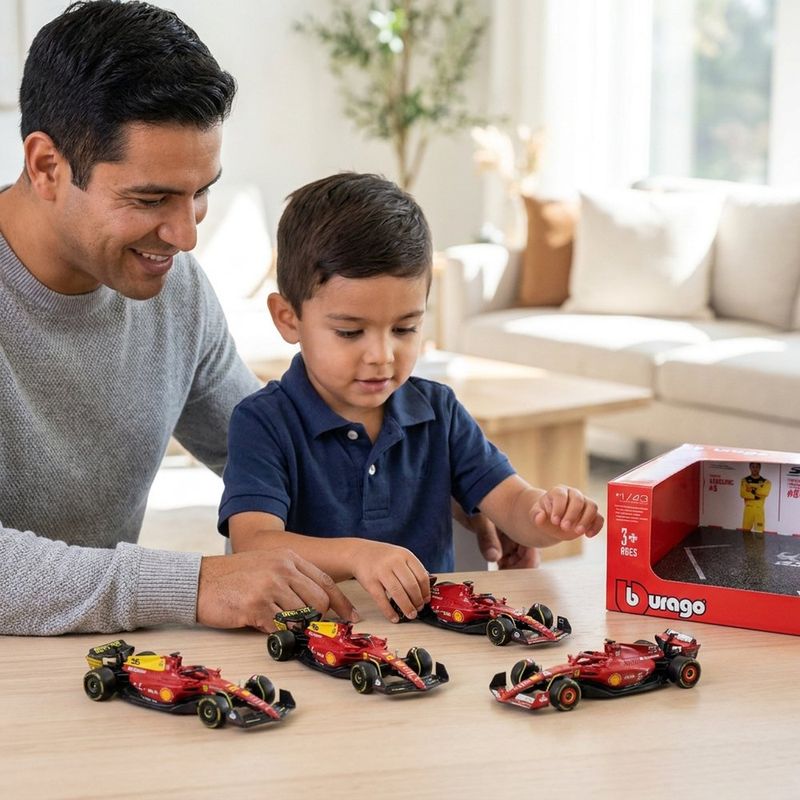 Set de Autos de Colección F1 Ferrari Escala 1:43 Carrocería Metálica, 4 Unidades