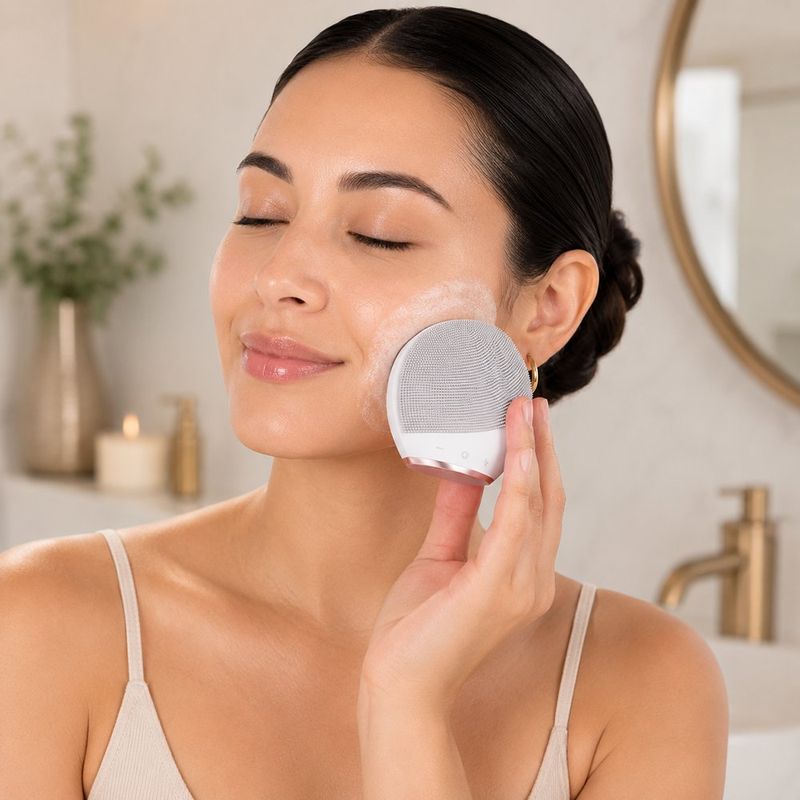 Cepillo Corporal 7 en 1 Sónico y Exfoliante con Tecnología de Pulsaciones Color Blanco y Oro Rosa