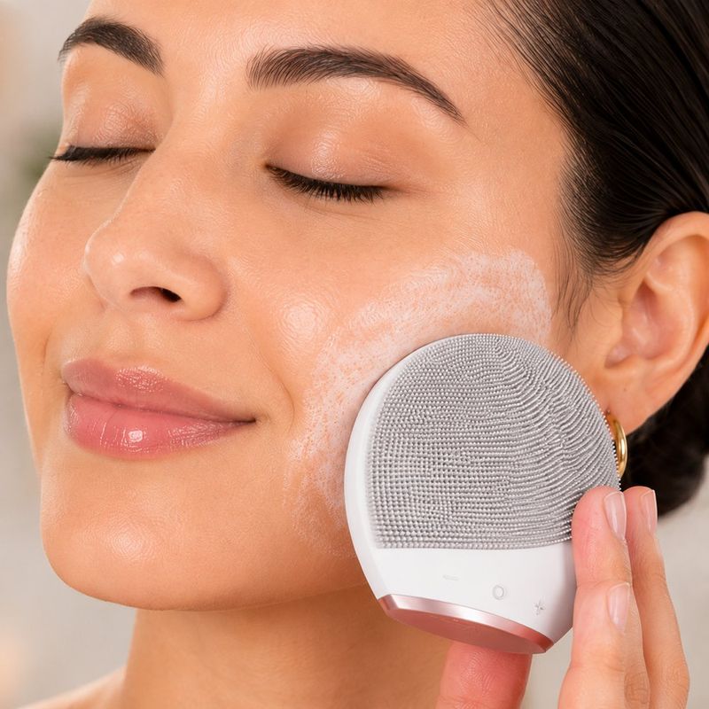 Cepillo Corporal 7 en 1 Sónico y Exfoliante con Tecnología de Pulsaciones Color Blanco y Oro Rosa