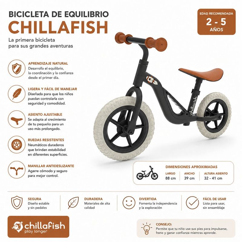 Bicicleta de Equilibrio Infantil Sin Pedales Marco Metálico Negroa y Café 10 Plg