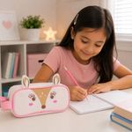 Estuche Escolar Infantil Diseño Fiona la Venada Rosado y Beige