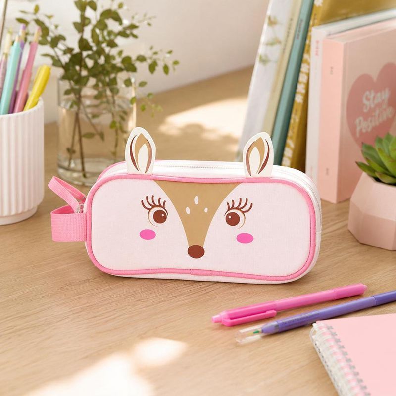 Estuche Escolar Infantil Diseño Fiona la Venada Rosado y Beige