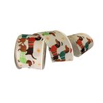 Listón Navideño Beige con Estampado de Perritos 6.35 cm × 9.1 m