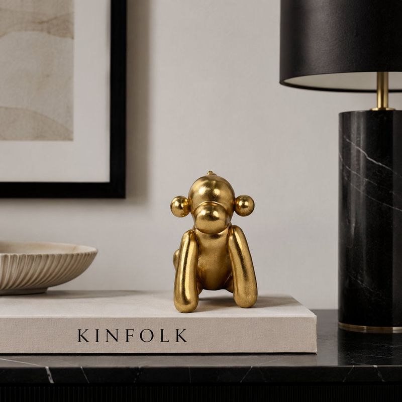 Figura Decorativa de Mono Sentado Dorado 26 cm