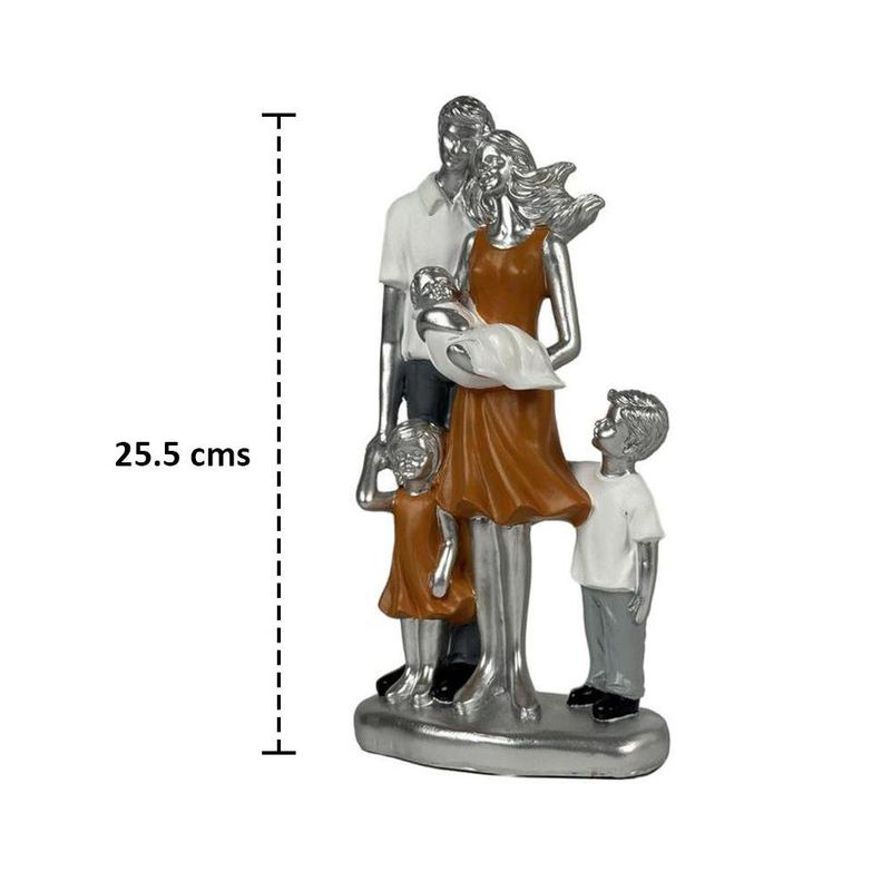 Figura Decorativa Familia de Cinco 25.5 cm Color Plateado y Naranja