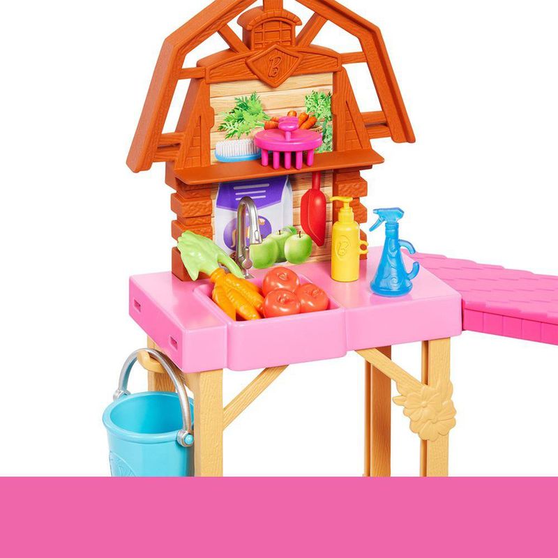 Set Barbie de Establo con Muñeca de Moda, Caballo y 14 Accesorios de Cuidado