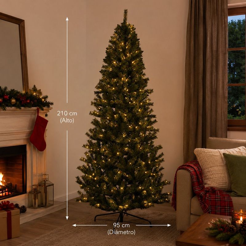 Árbol de Navidad Artificial Media Silueta con 270 Luces LED 210 cm